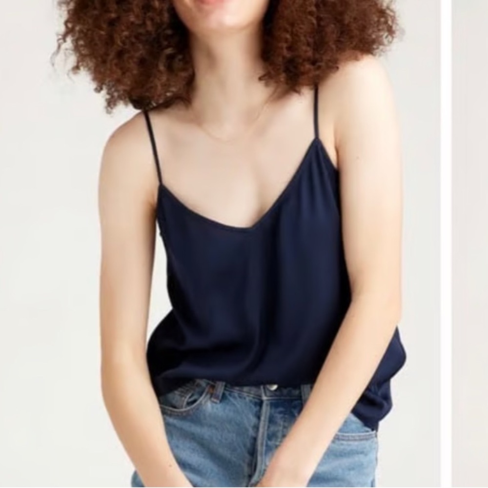 Quince Navy Washable Silk V-neck Cami